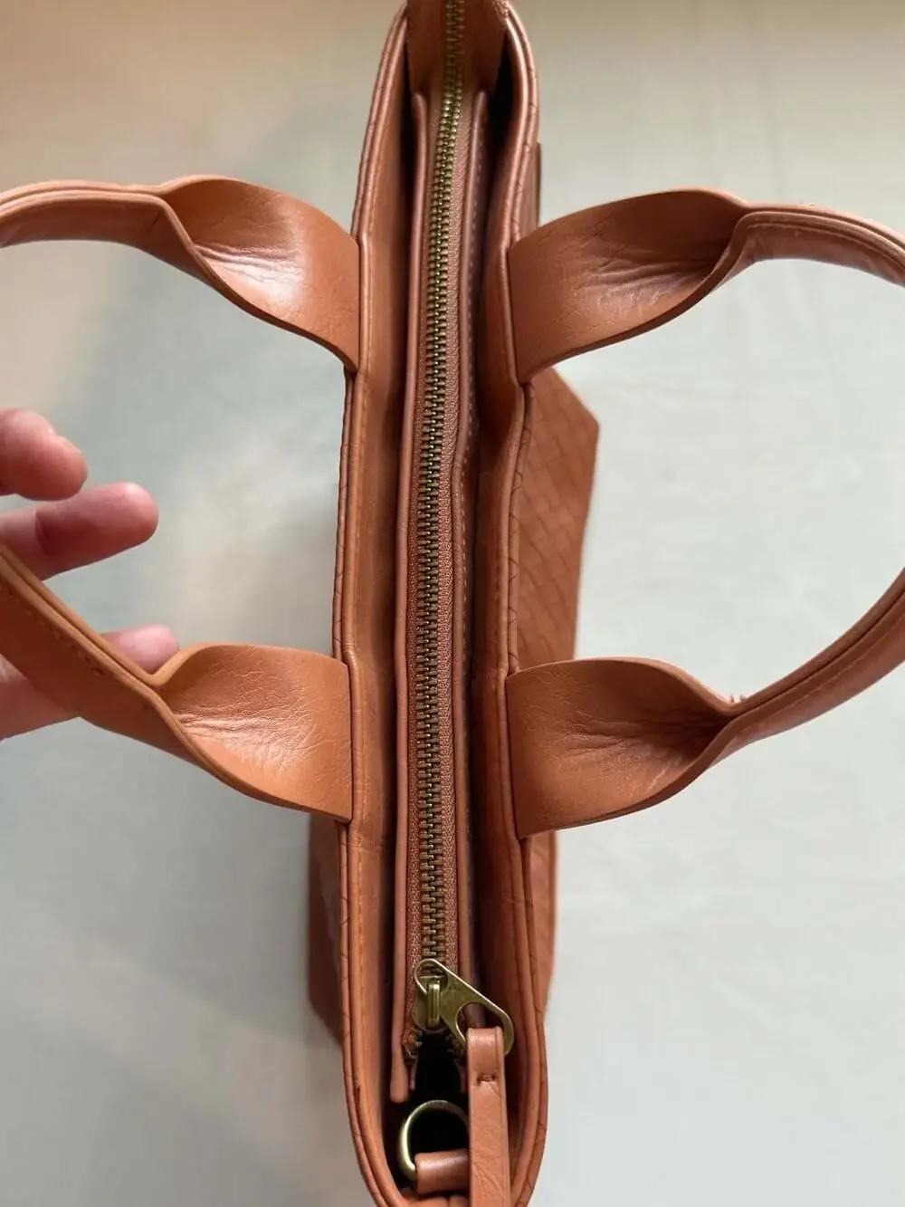 Woven Faux Leather Convertible Tote Satchel Crossbody Cognac Brown NWT